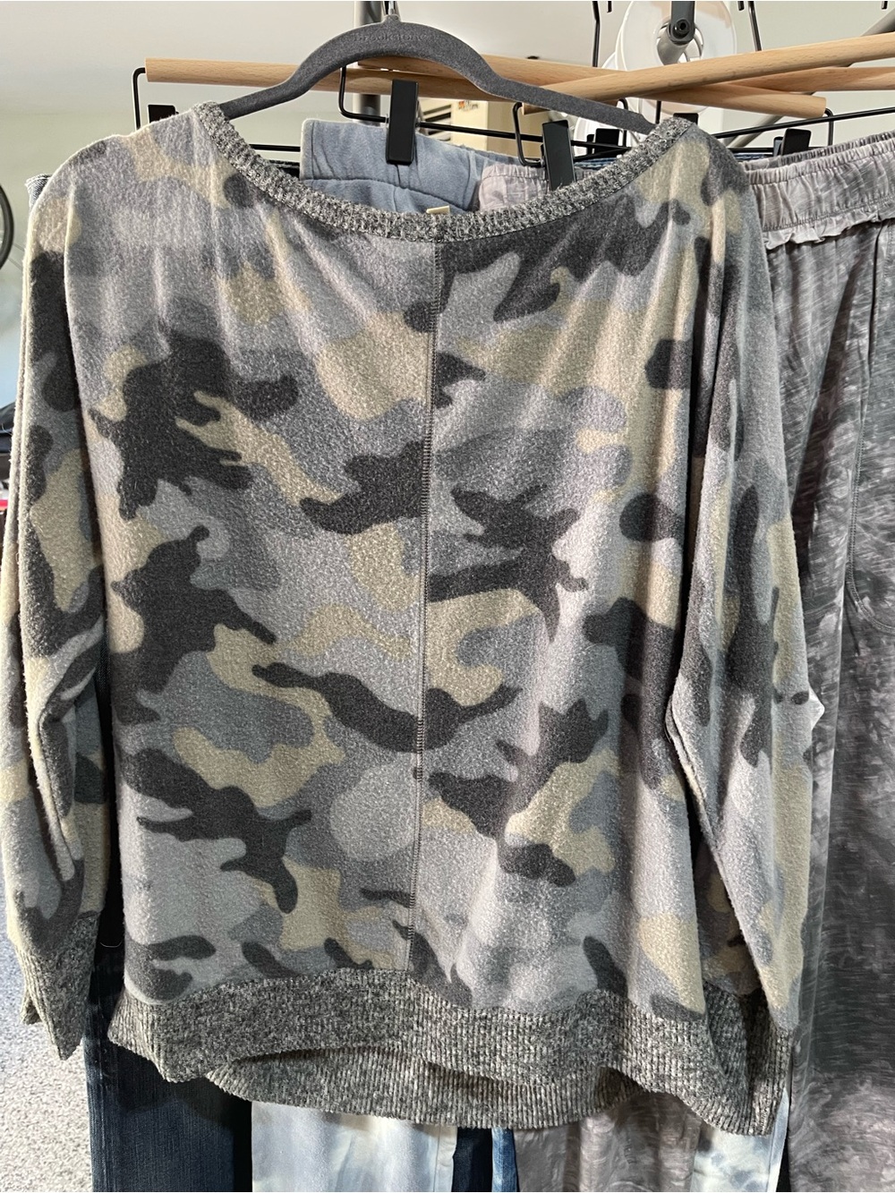 Hem & Thread Camo Pullover Sweater in Gray, Black, and Tan